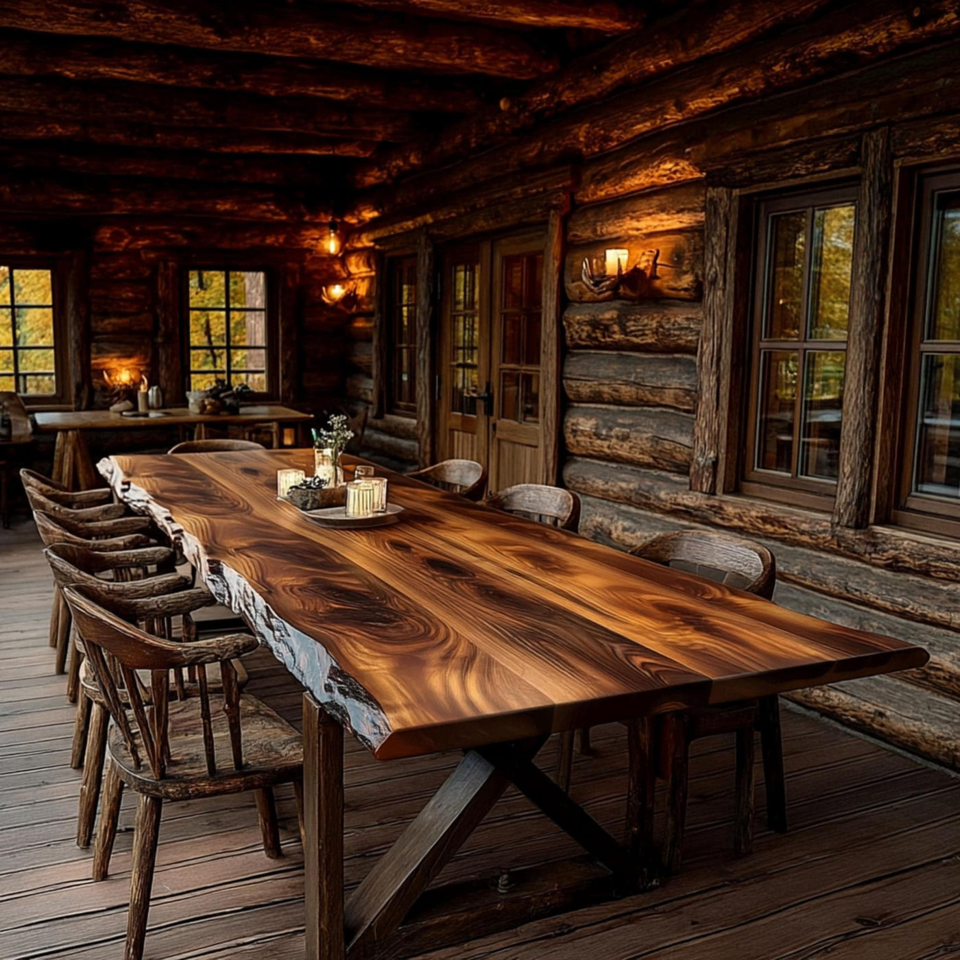 Solid Walnut Live Edge Dining Table, Custom Farmhouse Wood Furniture