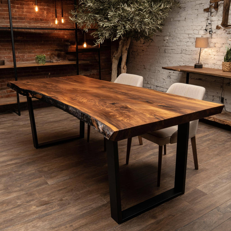 Custom Walnut Live Edge Dining Table, Handmade Solid Wood Farmhouse Furniture