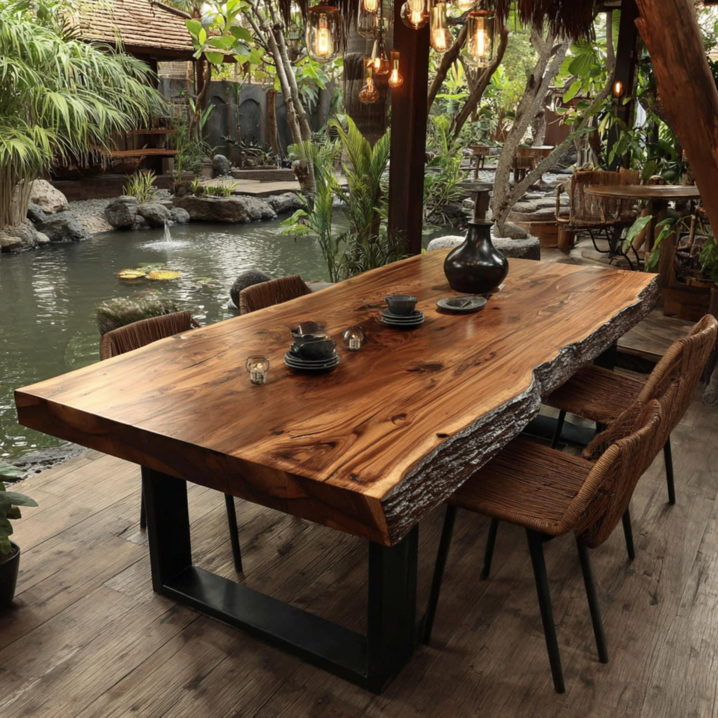 Solid Walnut Live Edge Dining Table, Modern Farmhouse Wood Furniture