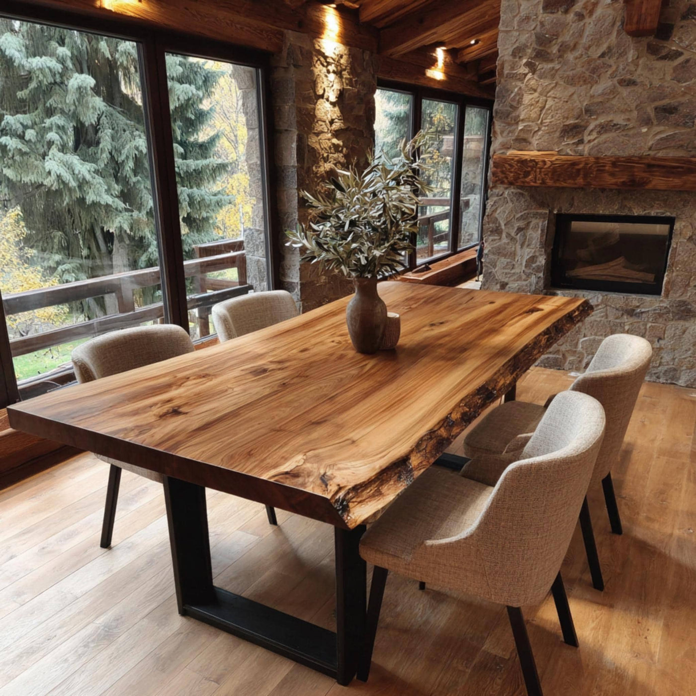 Solid Walnut Live Edge Dining Table, Custom Farmhouse Furniture
