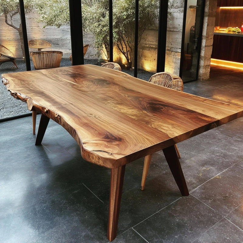 Custom Live Edge Walnut Dining Table, Solid Wood Farmhouse Furniture