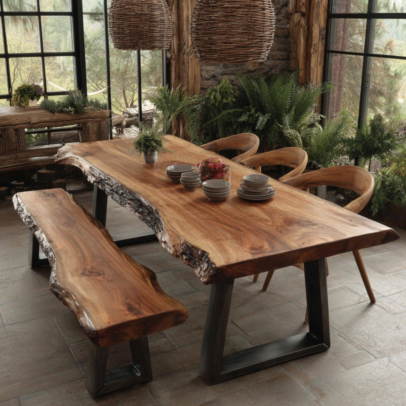Solid Walnut Live Edge Dining Table, Rustic Farmhouse Wood Furniture