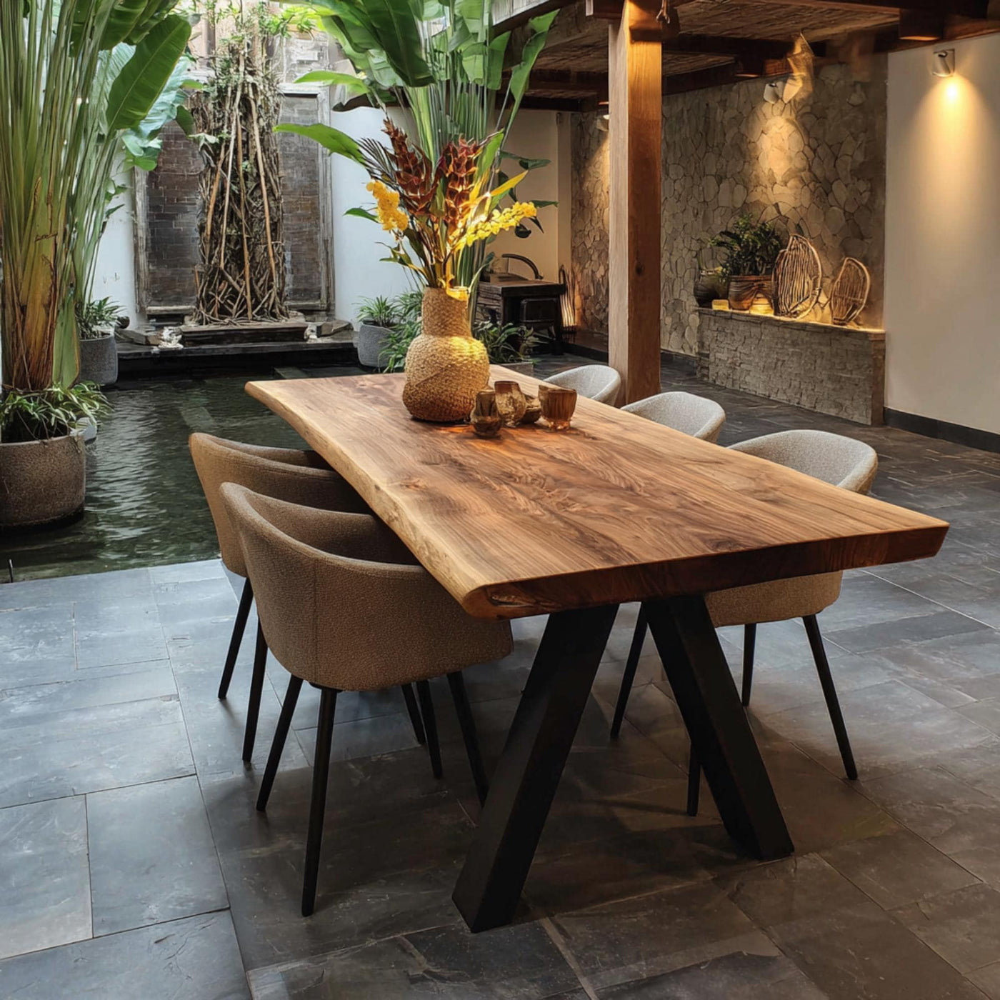 Solid Walnut Live Edge Dining Table, Custom Wood Furniture, Modern Farmhouse Style
