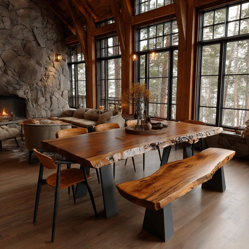 Handmade Walnut Live Edge Dining Table, Custom Solid Wood Kitchen Furniture