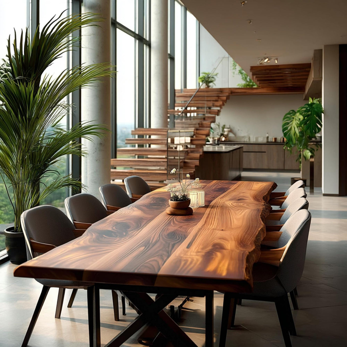 Solid Walnut Live Edge Dining Table, Custom Farmhouse Wood Furniture