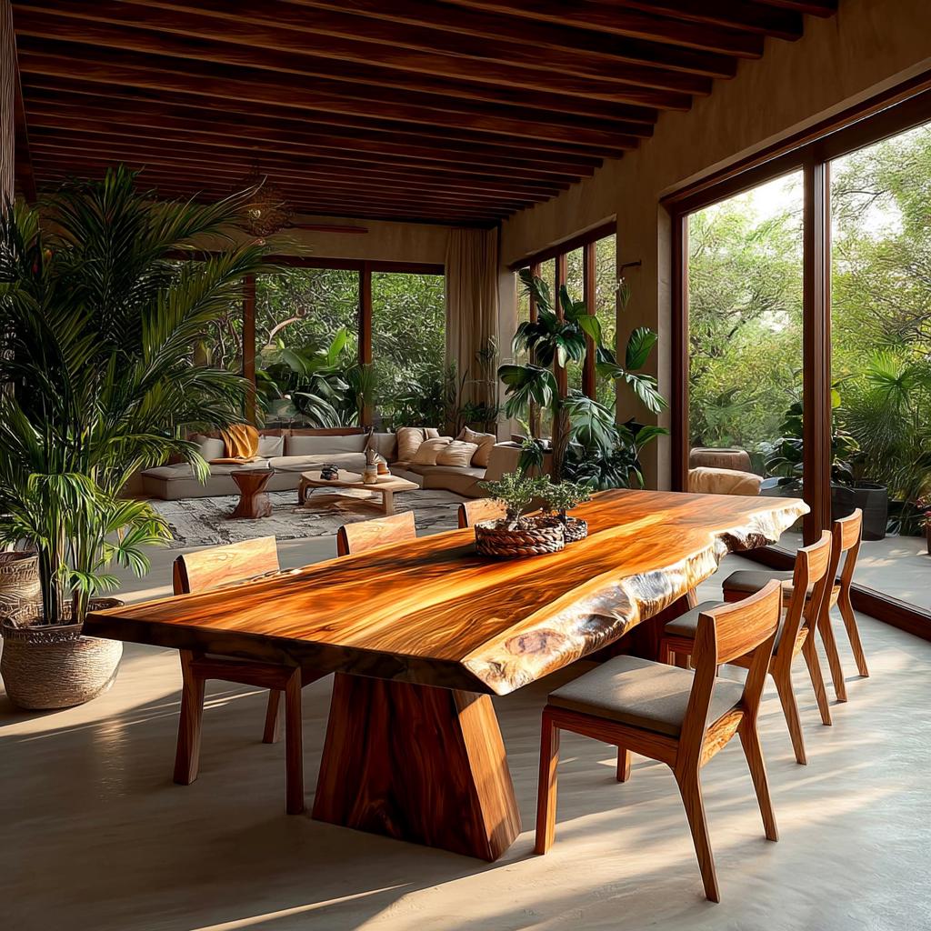 Solid Walnut Live Edge Dining Table, Modern Farmhouse Wood Furniture, Custom Made