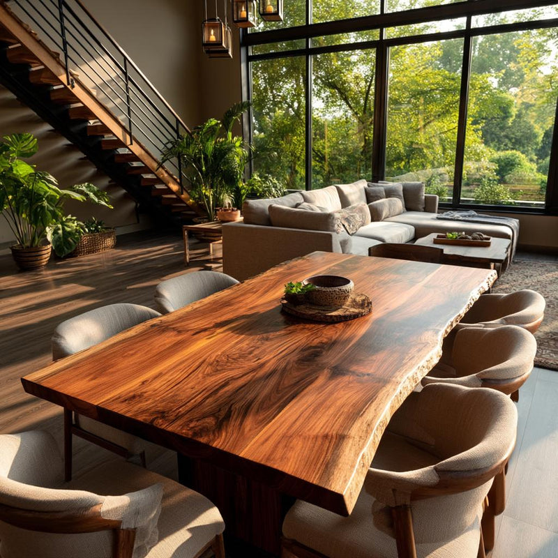 Handmade Live Edge Walnut Dining Table, Custom Rustic Farmhouse Wood Furniture