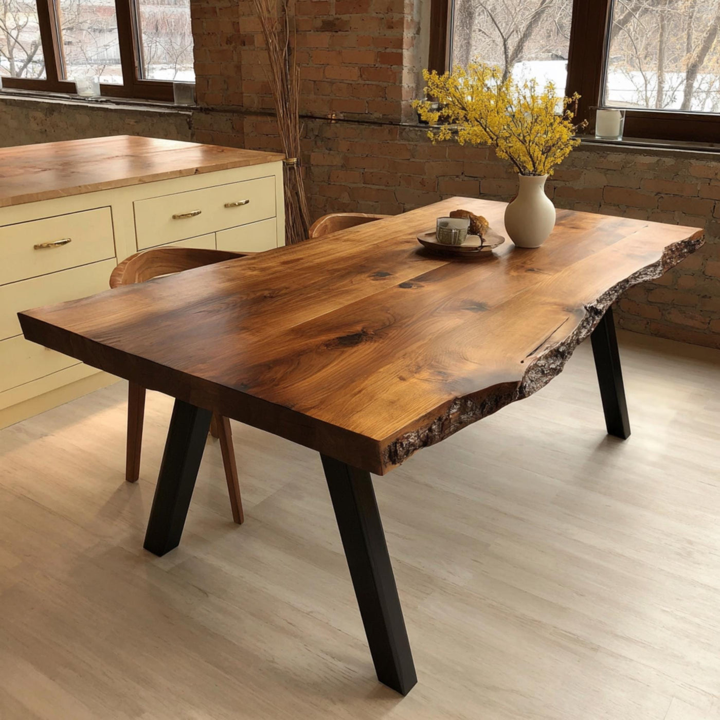 Solid Walnut Live Edge Dining Table, Rustic Modern Farmhouse Kitchen Furniture