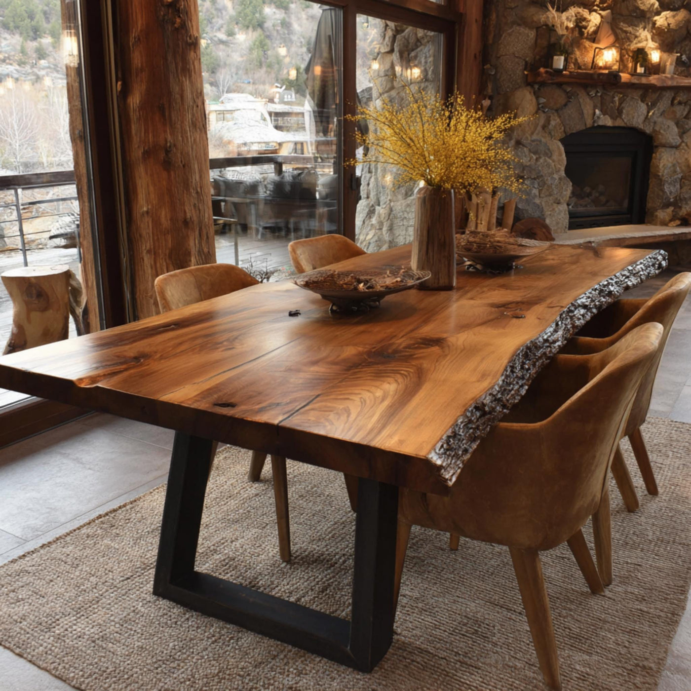 Solid Walnut Live Edge Dining Table, Rustic Farmhouse Wood Furniture