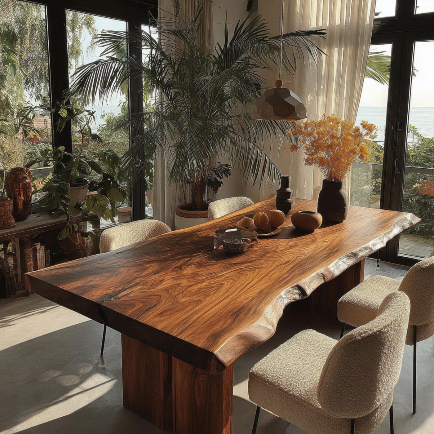 Solid Walnut Live Edge Dining Table, Handmade Farmhouse Kitchen Furniture