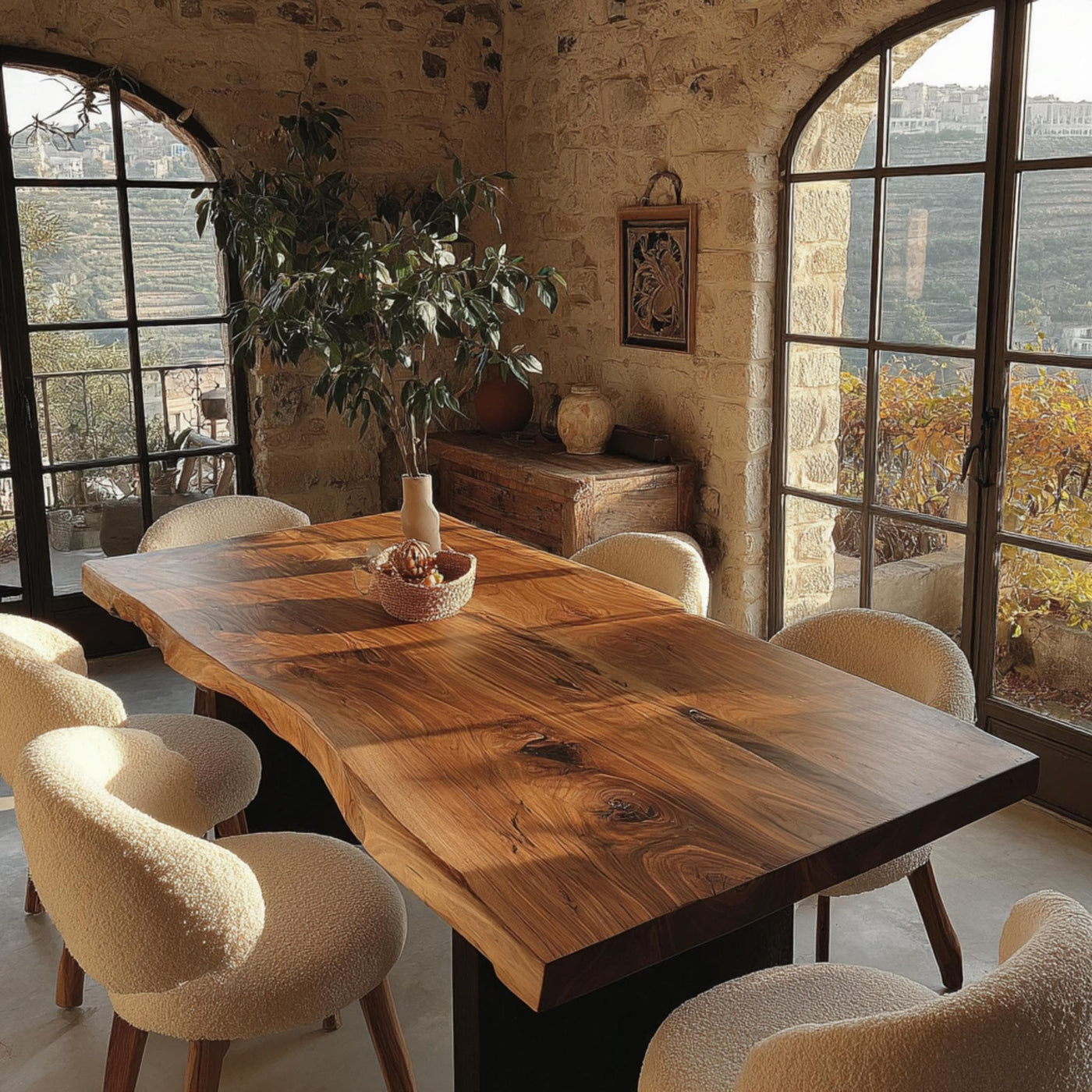 Solid Walnut Live Edge Dining Table, Handmade Custom Executive Furniture