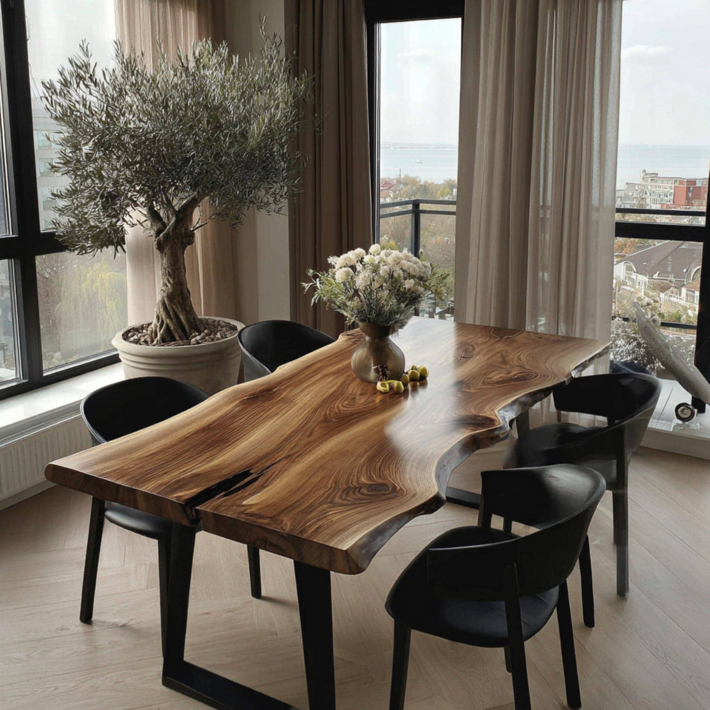 Solid Walnut Live Edge Dining Table, Handmade Modern Farmhouse Wood Furniture