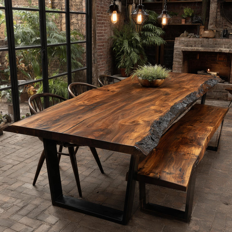 Custom Live Edge Walnut Dining Table, Solid Wood Farmhouse Furniture