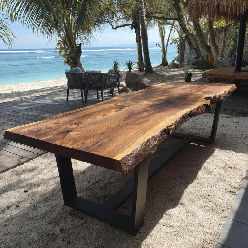 Handmade Walnut Live Edge Dining Table, Modern Farmhouse Solid Wood Furniture