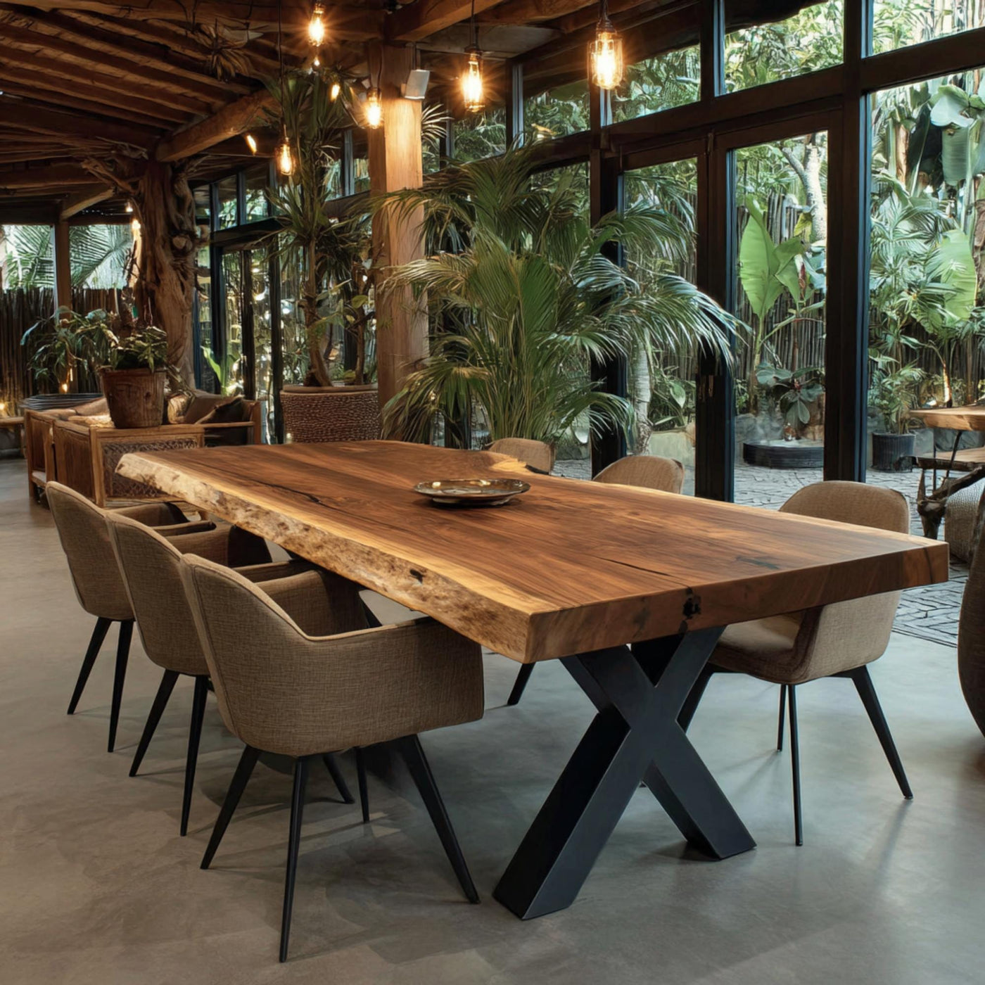 Solid Walnut Live Edge Dining Table, Custom Farmhouse Wood Furniture