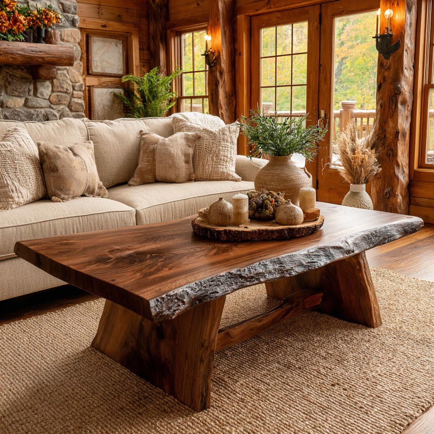 Solid Walnut Live Edge Coffee Table, Rustic Modern Farmhouse Furniture
