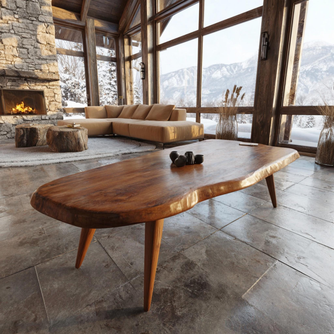 Solid Walnut Live Edge Coffee Table, Handmade Rustic Organic Living Room Furniture