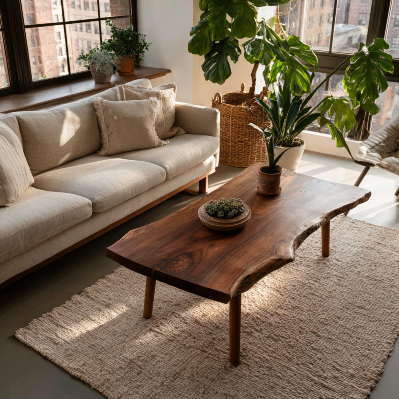 Solid Walnut Live Edge Coffee Table, Handmade Rustic Center Table