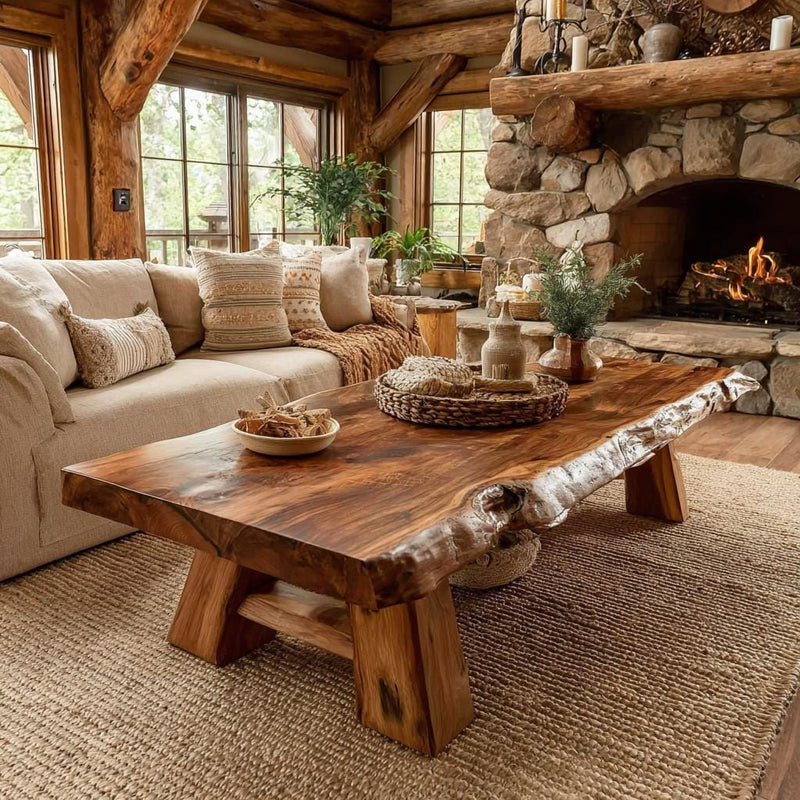 Solid Walnut Live Edge Coffee Table, Handmade Rustic Wood Furniture
