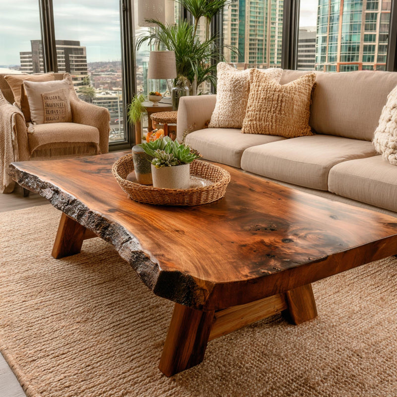 Solid Walnut Live Edge Coffee Table, Rustic Modern Natural Wood Furniture