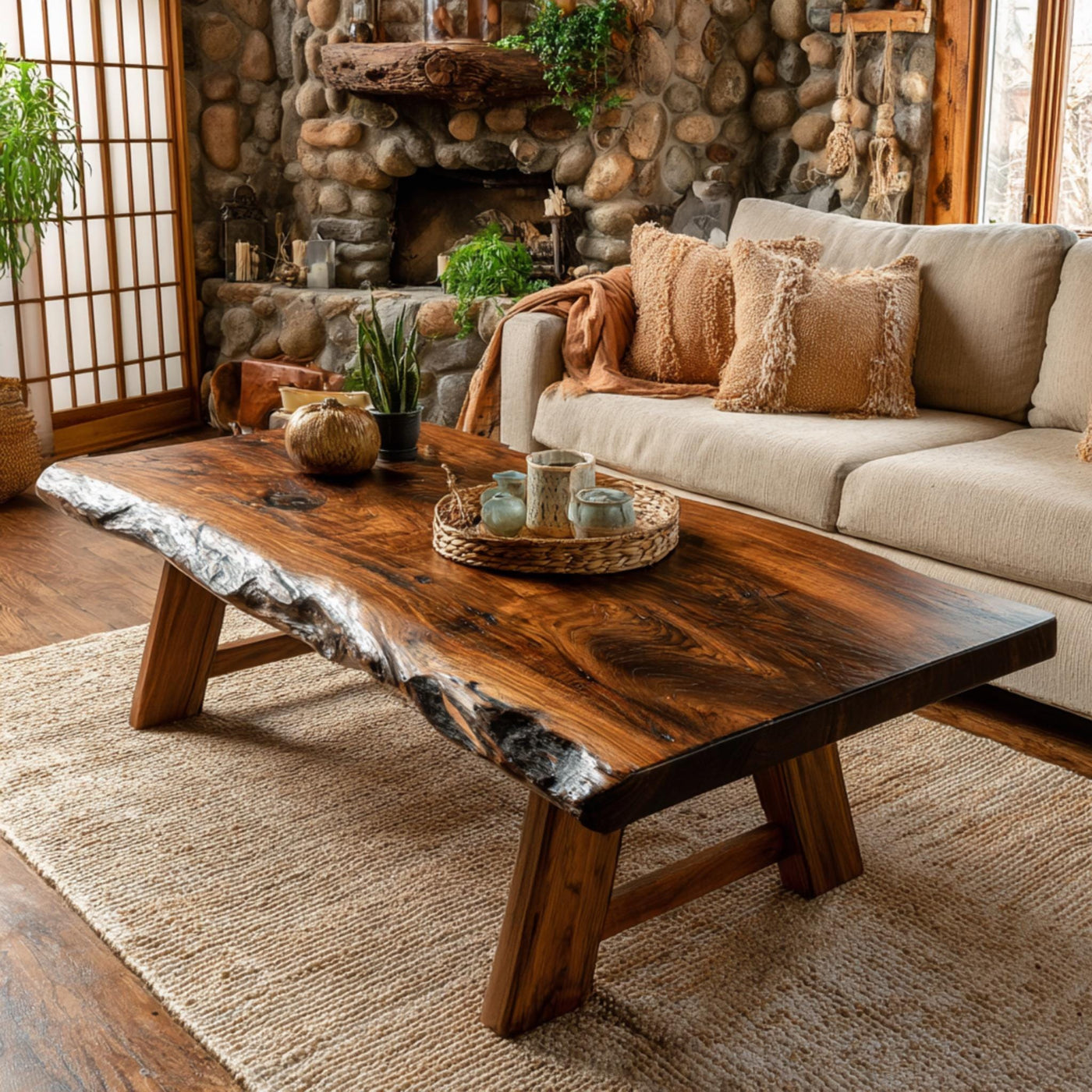 Solid Walnut Live Edge Coffee Table, Handmade Rustic Center Table
