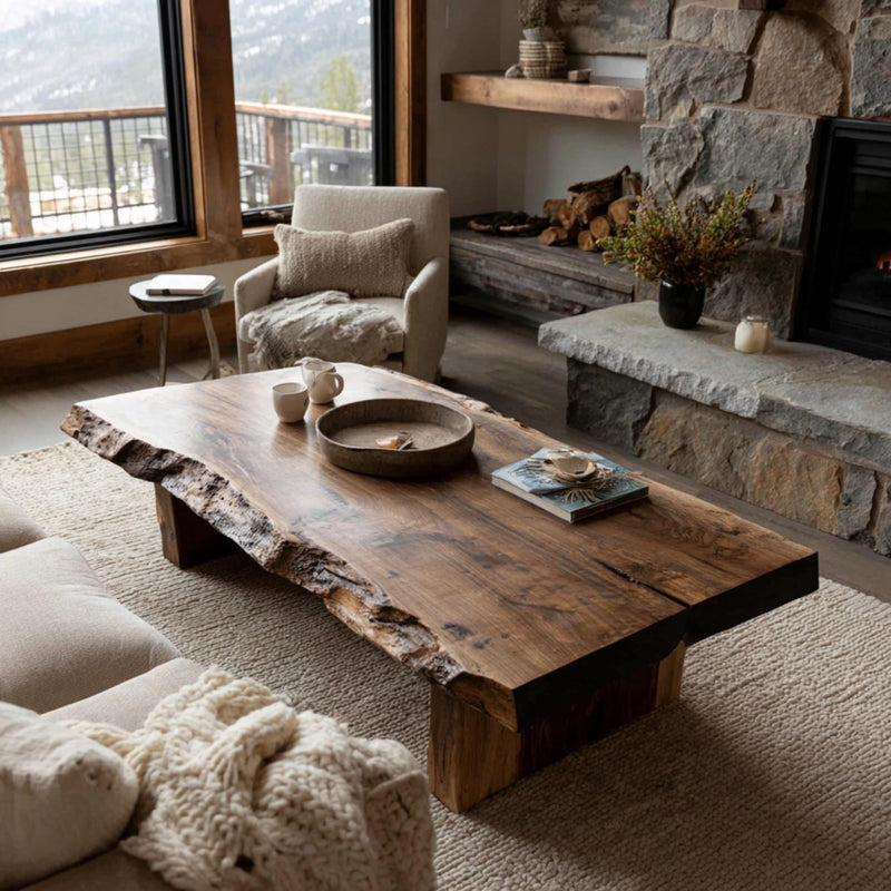 Solid Walnut Live Edge Coffee Table, Handmade Farmhouse Living Room Furniture