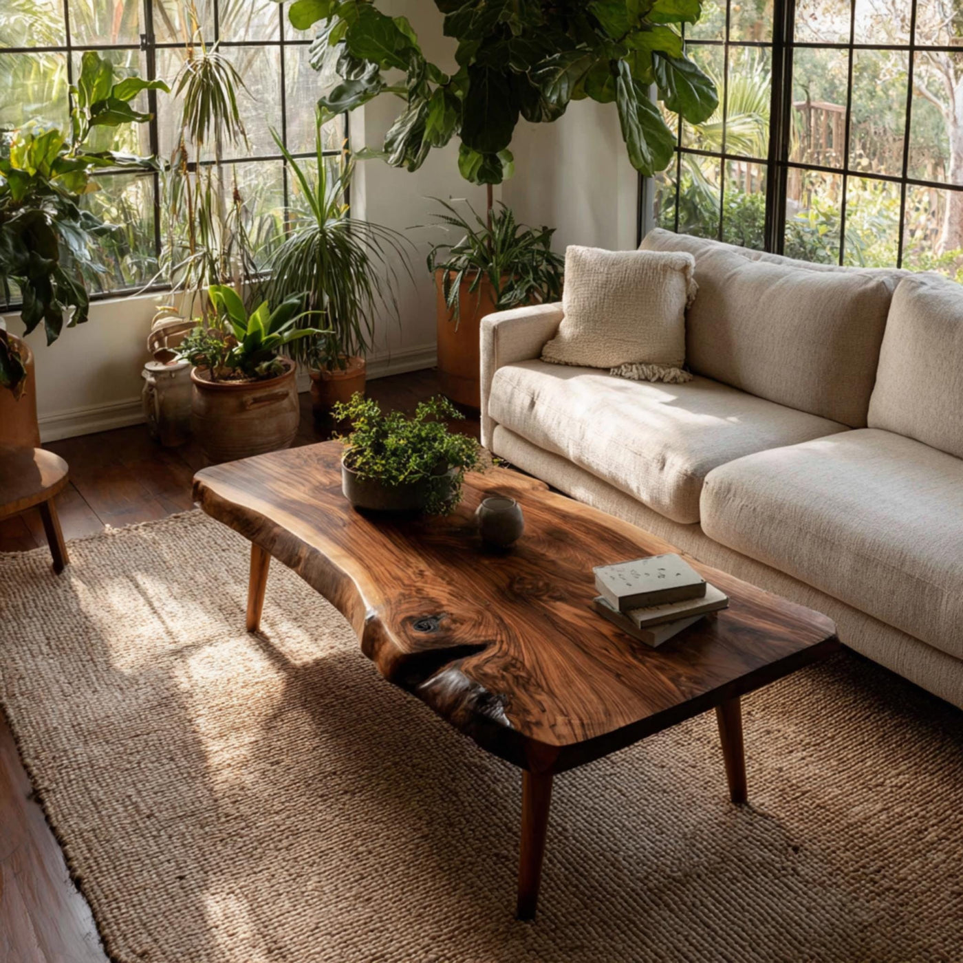 Solid Walnut Live Edge Coffee Table, Handmade Rustic Center Table, Natural Wood Furniture