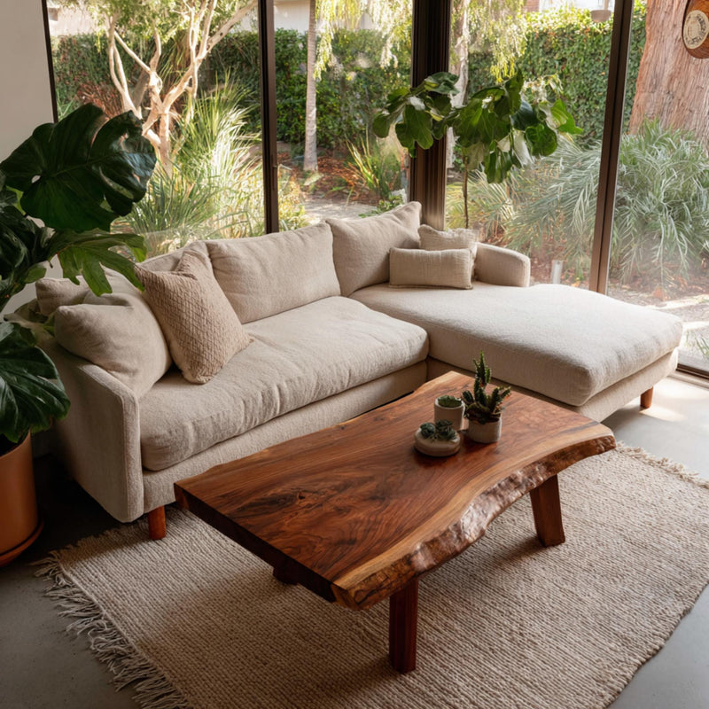 Solid Walnut Live Edge Coffee Table, Handmade Farmhouse Center Table