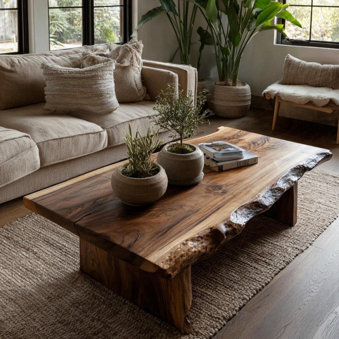 Solid Walnut Live Edge Coffee Table, Handmade Rustic Living Room Furniture