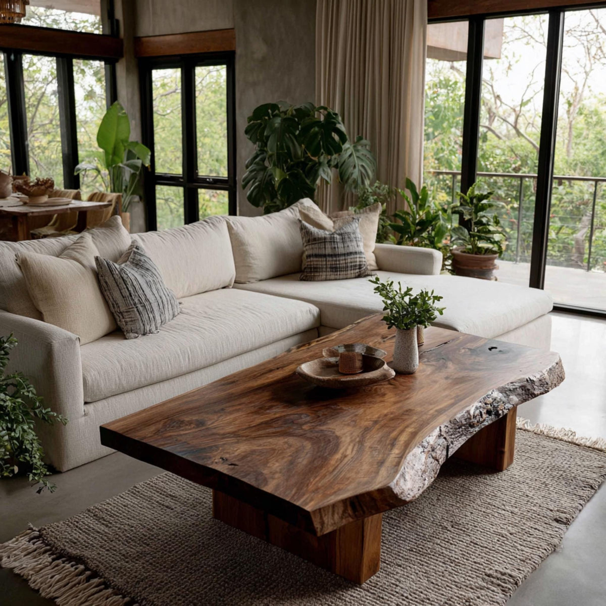 Custom Solid Walnut Live Edge Coffee Table, Rustic Modern Living Room Furniture