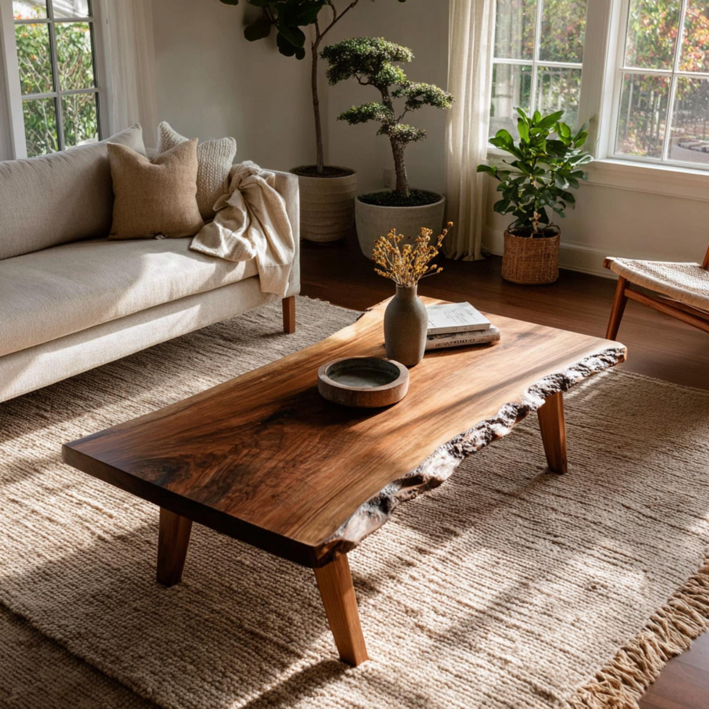 Solid Walnut Live Edge Coffee Table, Handmade Rustic Modern Living Room Furniture